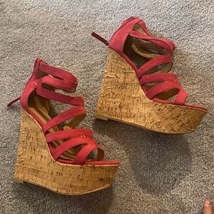 Ladies Pink Wedge Heels 6.5